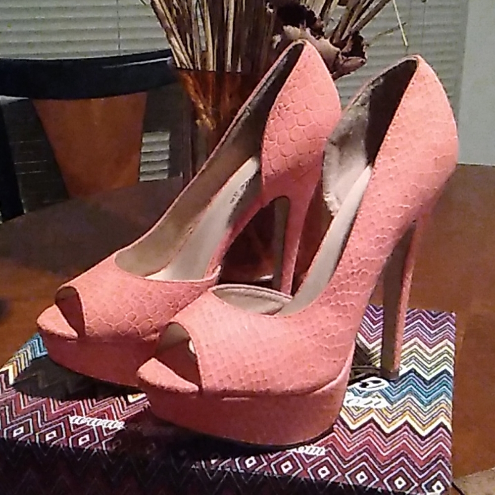 Pink snake skin style heels
